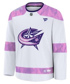 Alternative view of Columbus Blue Jackets  2024 Hockey Fights Cancer Practice Jersey - White