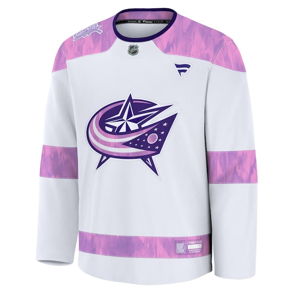 Columbus Blue Jackets 2024 Hockey Fights Cancer Practice Jersey - White - Image 2