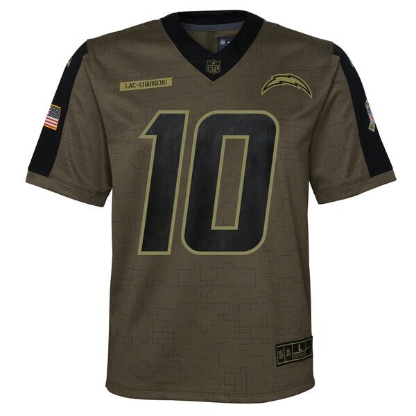 Justin Herbert Los Angeles Chargers Nike Youth 2021 Salute To Service Game Jersey - Olive - Image 2