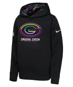 Alternative view of Green Bay Packers Nike Youth 2024 NFL Crucial Catch Pullover Hoodie - Black