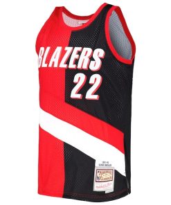 Alternative view of Clyde Drexler Portland Trail Blazers Hardwood Classics 1991/92 Split Swingman Jersey - Red/Black