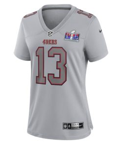 Alternative view of Brock Purdy San Francisco 49ers Nike Women's Super Bowl LVIII Atmosphere Fashion Game Jersey - Gray