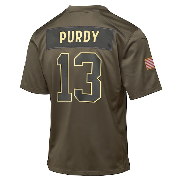 Brock Purdy San Francisco 49ers Nike Youth 2025 Salute to Service Game Jersey - Olive - Image 3