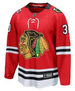 Alternative view of Spencer Knight Chicago Blackhawks  Centennial Breakaway Player Jersey - Red