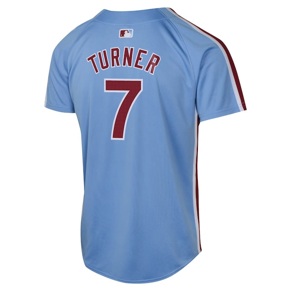 Trea Turner Philadelphia Phillies Nike Youth Alternate Limited Player Jersey - Light Blue/White - Image 4