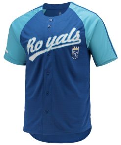 Alternative view of Kansas City Royals Stitches Button-Down Raglan Replica Jersey - Royal