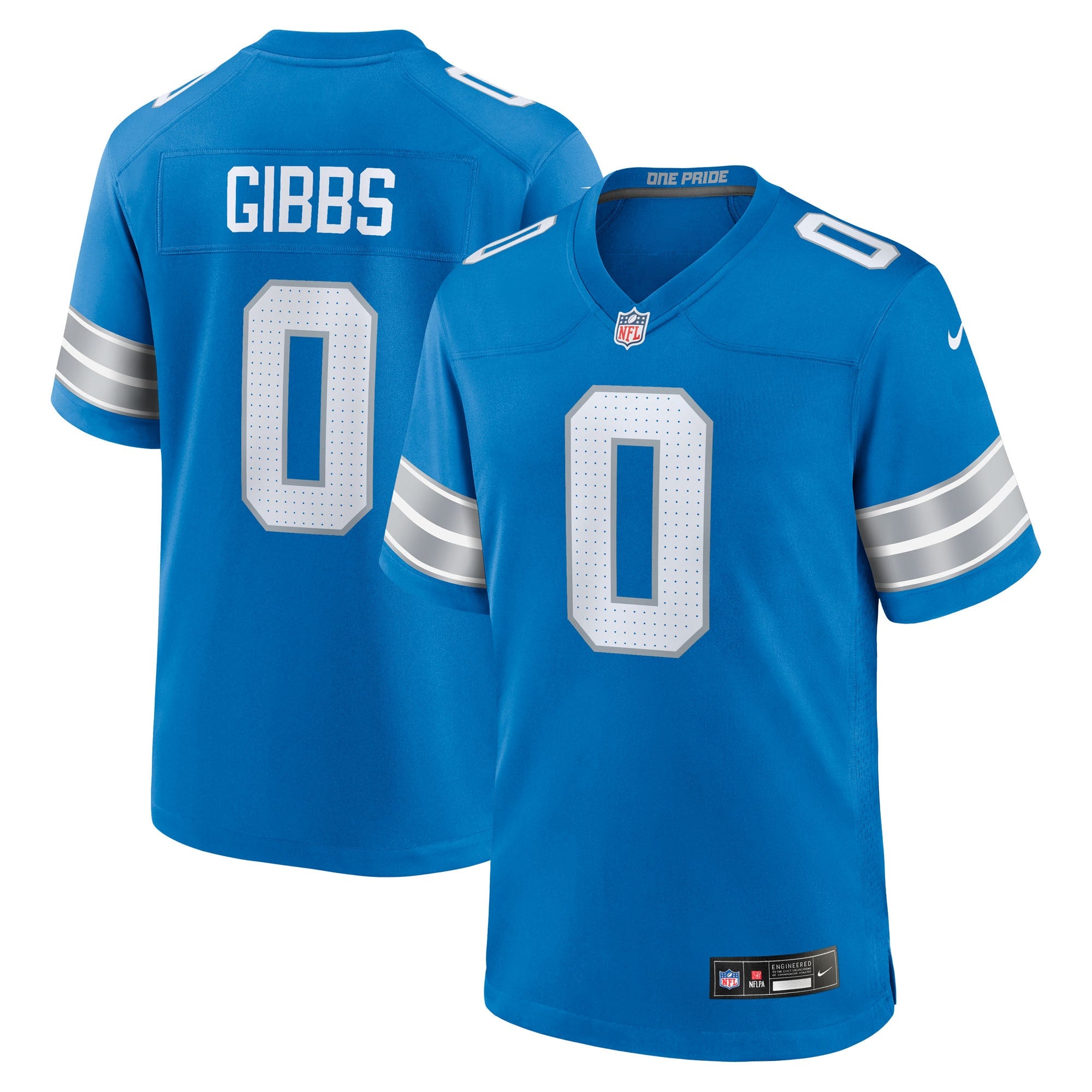 Jahmyr Gibbs Detroit Lions Nike Game Player Jersey - White/Blue/Black - Image 6