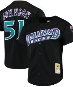 Randy Johnson Arizona Diamondbacks Cooperstown Collection Mesh Batting Practice Button-Up Jersey - Black