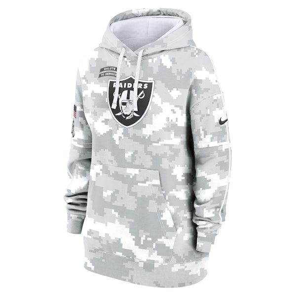 Las Vegas Raiders Nike Women's 2024 Salute To Service Club Fleece Pullover Hoodie - Arctic Camo - Image 2