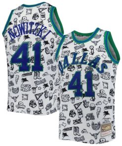 Dirk Nowitzki Dallas Mavericks 1998/99 Hardwood Classics Doodle Swingman Jersey - White