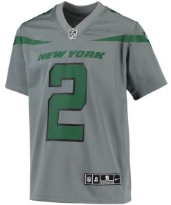Alternative view of Zach Wilson New York Jets Nike Youth Inverted Team Game Jersey - Gray