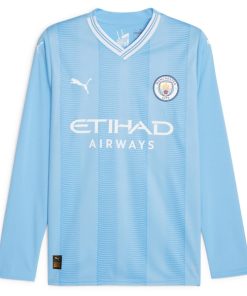 Alternative view of Phil Foden Manchester City Puma 2023/24 Home Replica Long Sleeve Player Jersey - Sky Blue