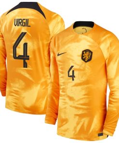 Virgil Van Dijk Netherlands National Team Nike 2022/23 Home Breathe Stadium Replica Player Long Sleeve Jersey - Orange