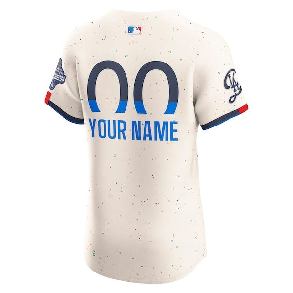 Los Angeles Dodgers Nike 2025 World Series Champions City Connect Elite Custom Jersey - Cream/Royal - Image 4