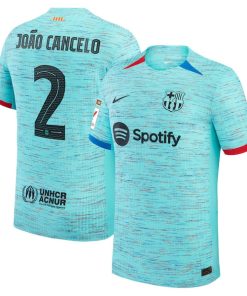 Alternative view of Joao Cancelo Barcelona Nike 2023/24 Third Authentic Jersey - Aqua/Royal/White