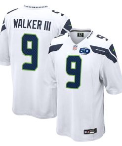 Kenneth Walker III Seattle Seahawks Nike 50th Season Game Jersey - White/College Navy/Royal