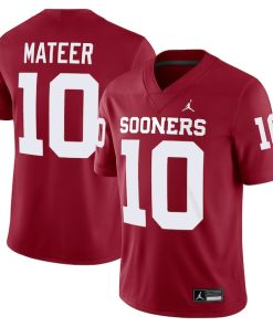 Men's Jordan Brand John Mateer Crimson Oklahoma Sooners Home  NIL Football Game Jersey