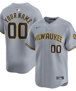 Milwaukee Brewers Nike Away Limited Custom Jersey - Gray