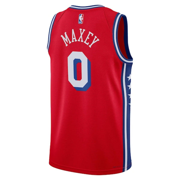 Tyrese Maxey Philadelphia 76ers Jordan Brand Unisex Swingman Jersey - Statement Edition - Red - Image 3