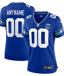 Seattle Seahawks Nike Women's 50th Season Throwback Custom Game Jersey - Royal/College Navy/Neon Green