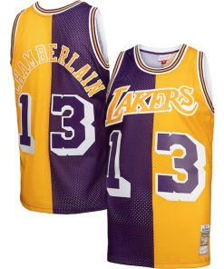 Wilt Chamberlain Los Angeles Lakers Hardwood Classics 1971/72 Split Swingman Jersey - Purple/Gold