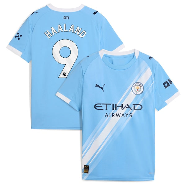 Erling Haaland Manchester City Puma Youth 2025/26 Home Replica Player Jersey - Sky Blue/Black - Image 2
