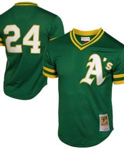 Alternative view of Rickey Henderson Oakland Athletics 1991 Cooperstown Mesh Batting Practice Jersey - Green