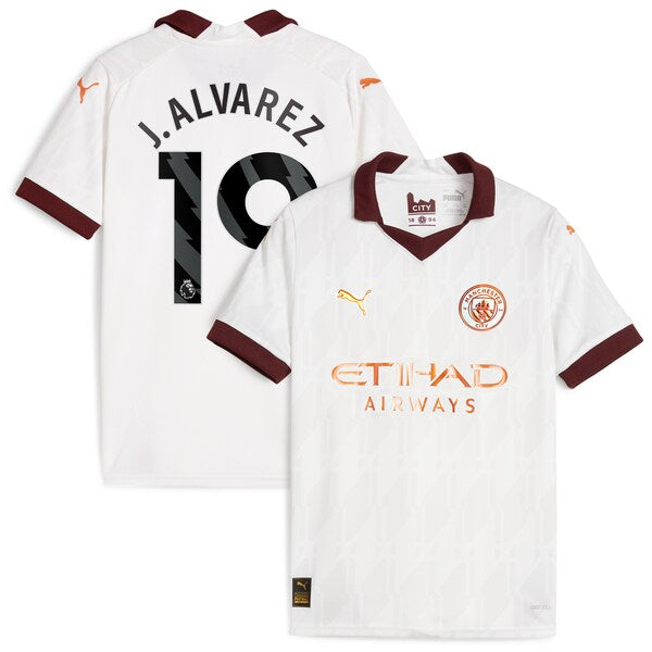 Juli¨¢n ¨¢lvarez Manchester City Puma Youth 2023/24 Away Replica Player Jersey - White