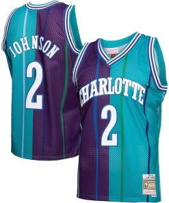 Larry Johnson Charlotte Hornets Hardwood Classics Split Swingman Jersey - Teal/Purple