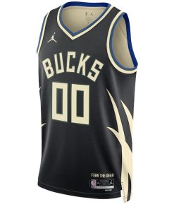 Alternative view of Milwaukee Bucks Jordan Brand Unisex 2022/23 Swingman Custom Jersey - Statement Edition - Black