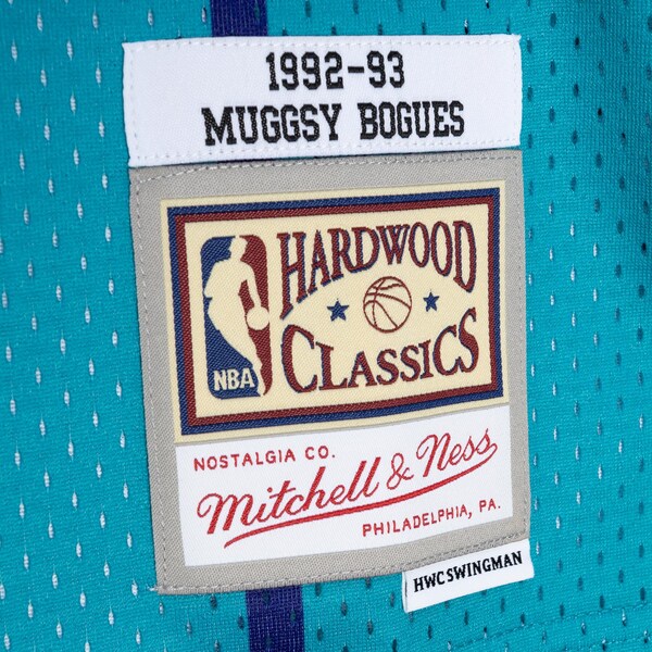 Muggsy Bogues Charlotte Hornets Hardwood Classics 1992/93 Split Swingman Jersey - Teal/Purple - Image 5