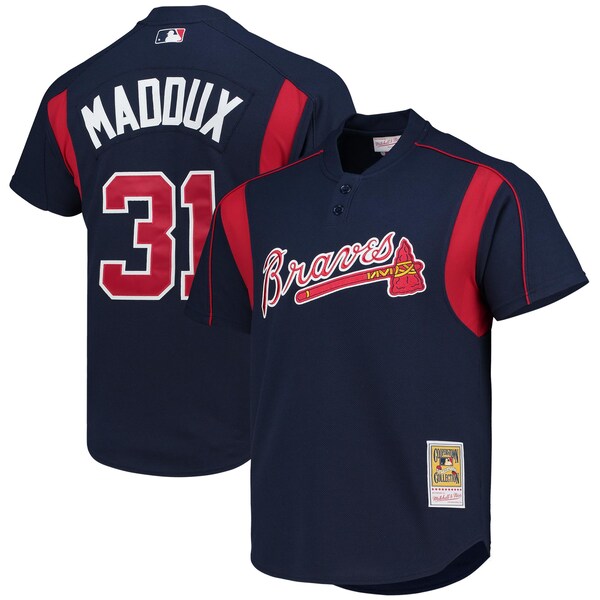 Greg Maddux Atlanta Braves Cooperstown Collection Mesh Batting Practice Button-Up Jersey - Navy - Image 2