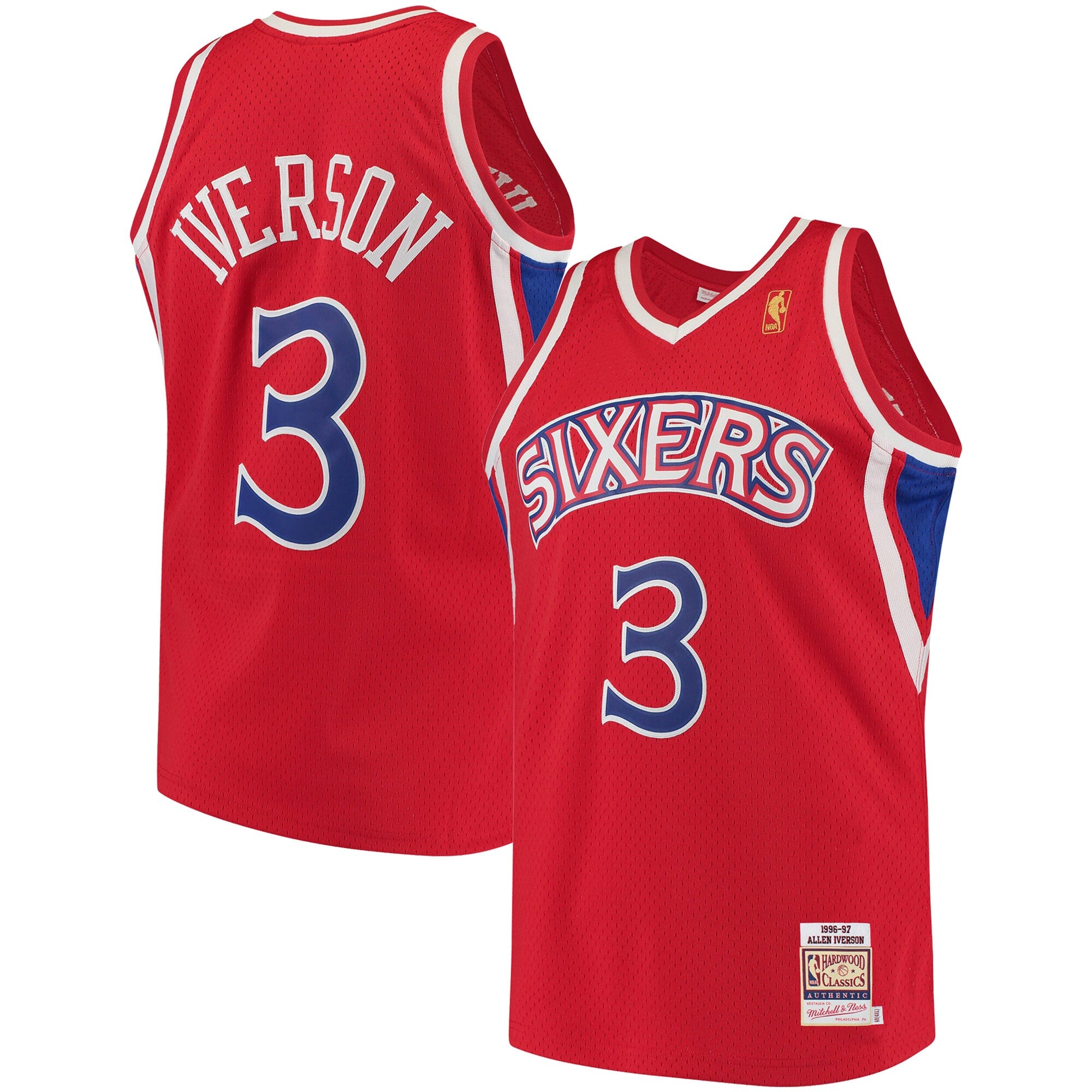 Allen Iverson Philadelphia 76ers 2006 Hardwood Classics Authentic Jersey - Black/Red/White - Image 7