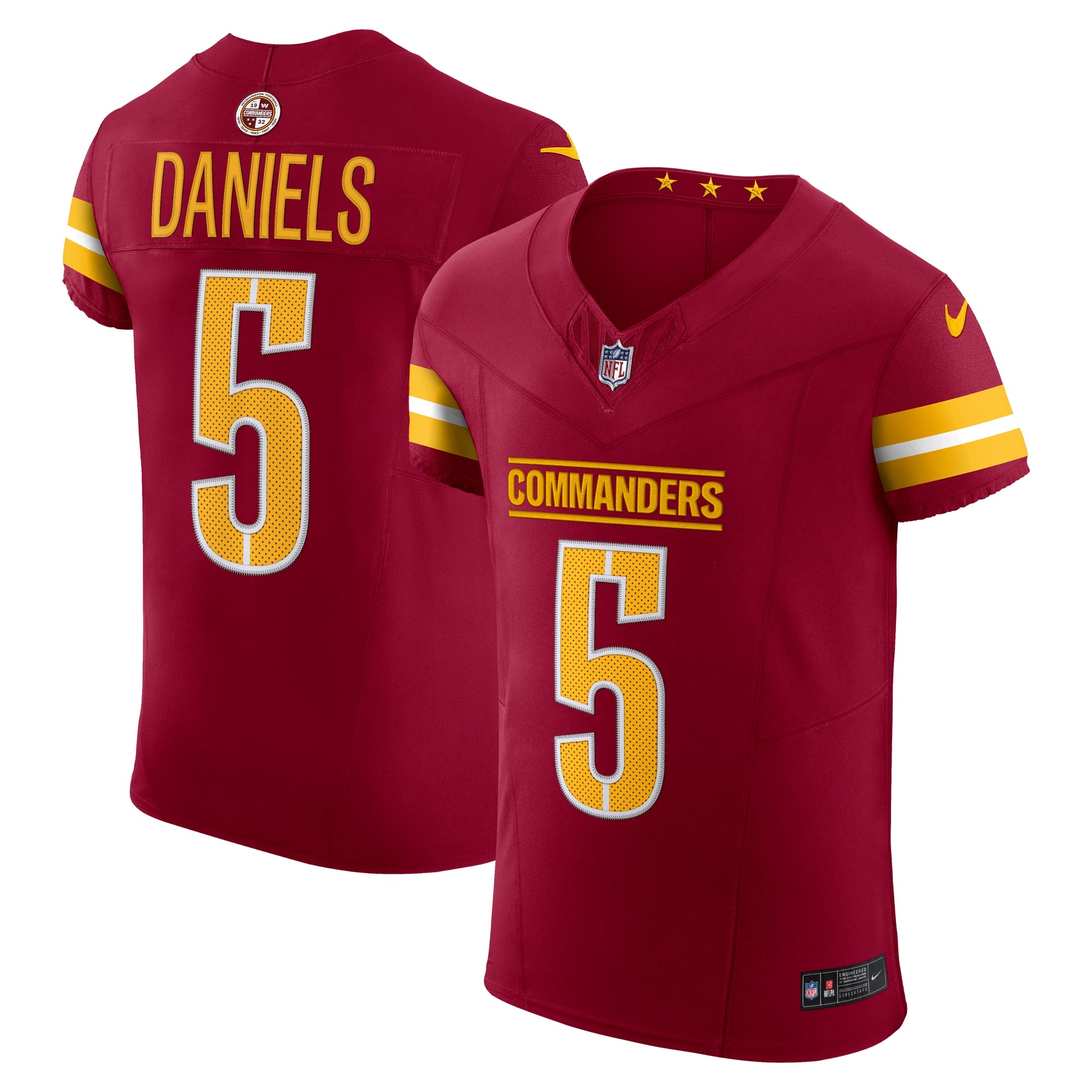 Jayden Daniels Washington Commanders Nike Alternate Vapor F.U.S.E. Elite Jersey - Black/Burgundy - Image 5