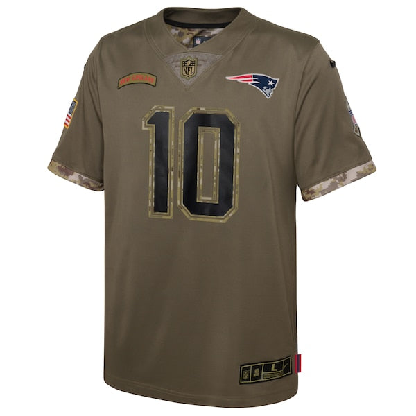 Mac Jones New England Patriots Nike Youth 2022 Salute To Service Player Limited Jersey - Olive - Image 2