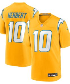 Alternative view of Justin Herbert Los Angeles Chargers Nike Alternate Charger Power Game Player Jersey - Gold/Navy/Powder Blue