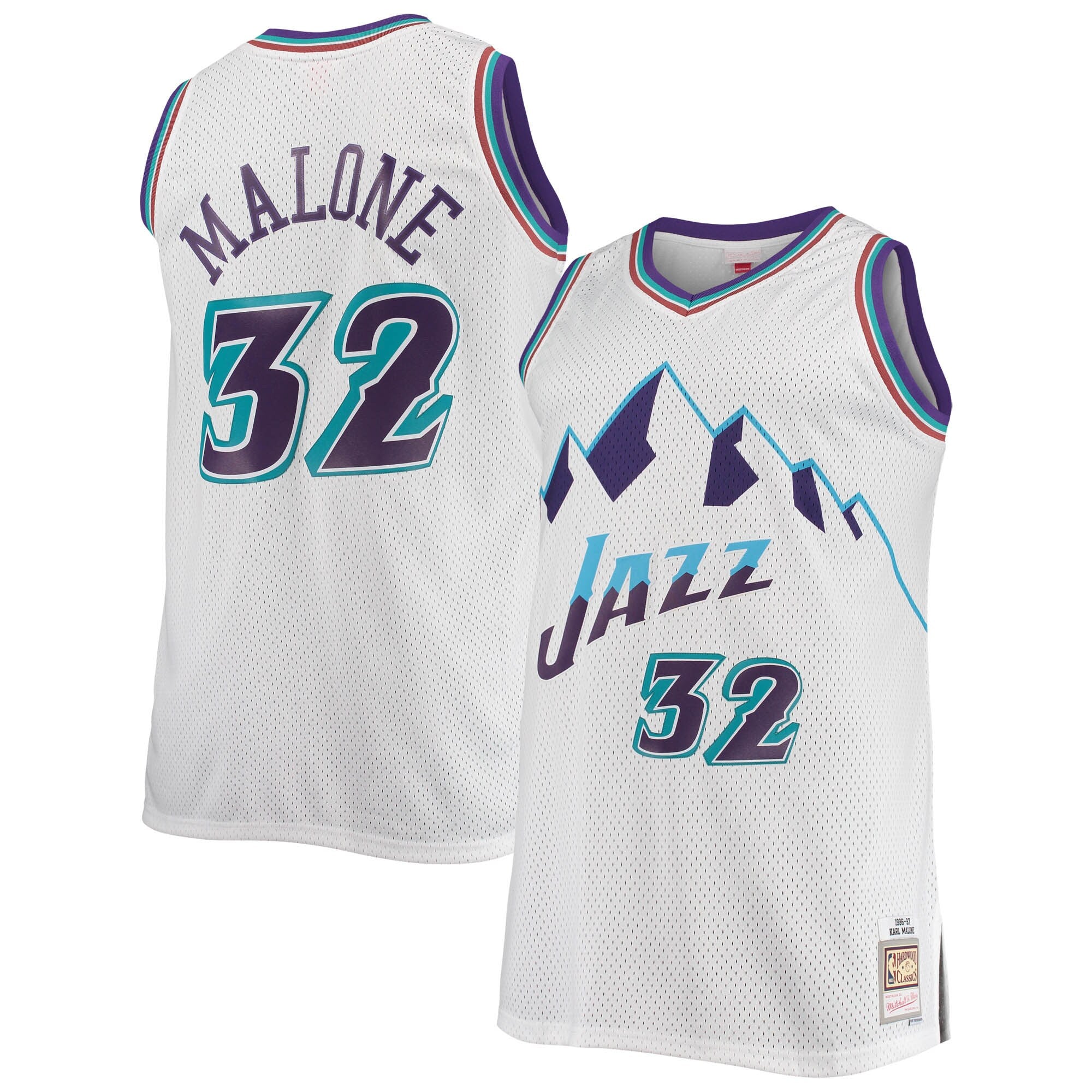 Karl Malone Utah Jazz Big & Tall Hardwood Classics 1996/97 Swingman Jersey - Purple/White - Image 6