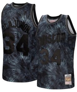 Alternative view of Hakeem Olajuwon Houston Rockets Hardwood Classics 1993/94 Tie-Dye Swingman Jersey - Black