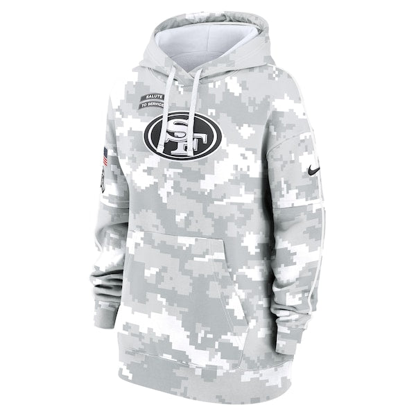 San Francisco 49ers Nike Women's 2024 Salute To Service Club Fleece Pullover Hoodie - Arctic Camo - Image 2