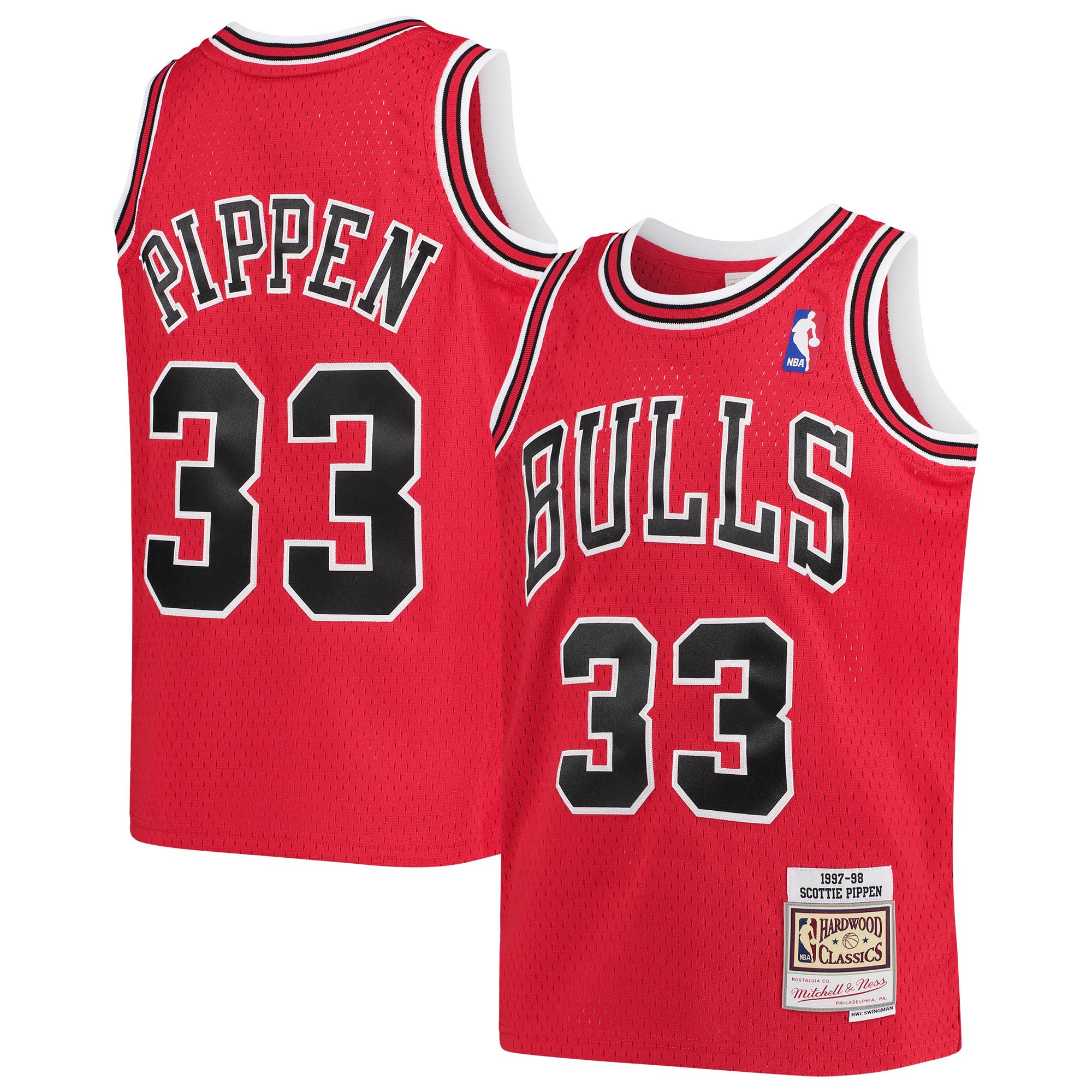 Scottie Pippen Chicago Bulls Youth Hardwood Classics Swingman Throwback Jersey - Black/Red/White - Image 9