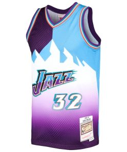Alternative view of Karl Malone Utah Jazz Hardwood Classics 1996/97 Split Swingman Jersey - Purple/Turquoise