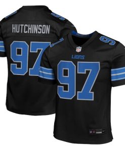 Alternative view of Aidan Hutchinson Detroit Lions Nike Youth Alternate Player Game Jersey - Black