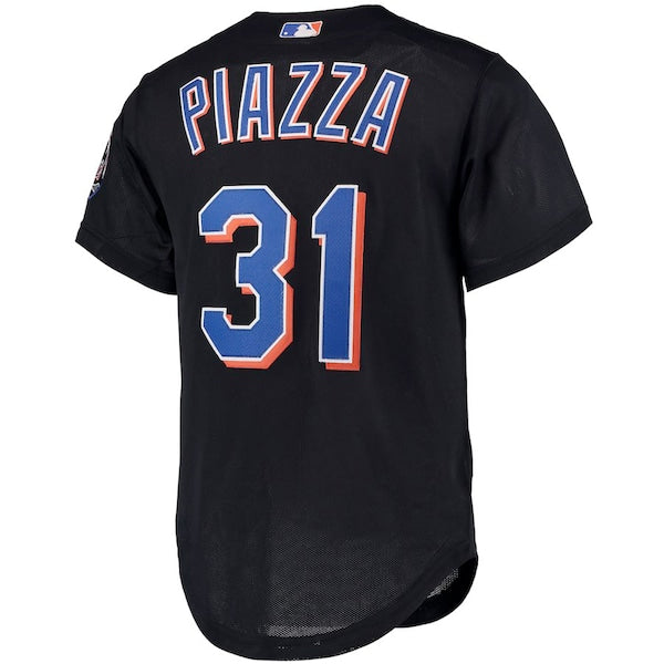 Mike Piazza New York Mets Big & Tall Cooperstown Collection Mesh Button-Up Jersey- Black - Image 3