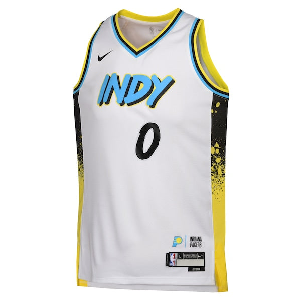 Tyrese Haliburton Indiana Pacers Nike Youth 2024/25 Swingman Player Jersey - City Edition - White - Image 2