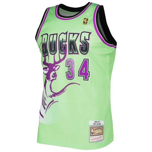 Ray Allen Milwaukee Bucks 1996-97 Hardwood Classics Reload 3.0 Swingman Jersey - Green - Image 2