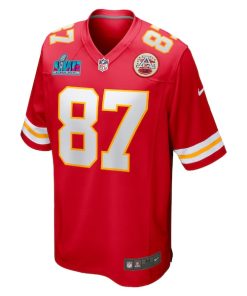 Alternative view of Travis Kelce Kansas City Chiefs Nike Super Bowl LVII Patch Game Jersey - Red