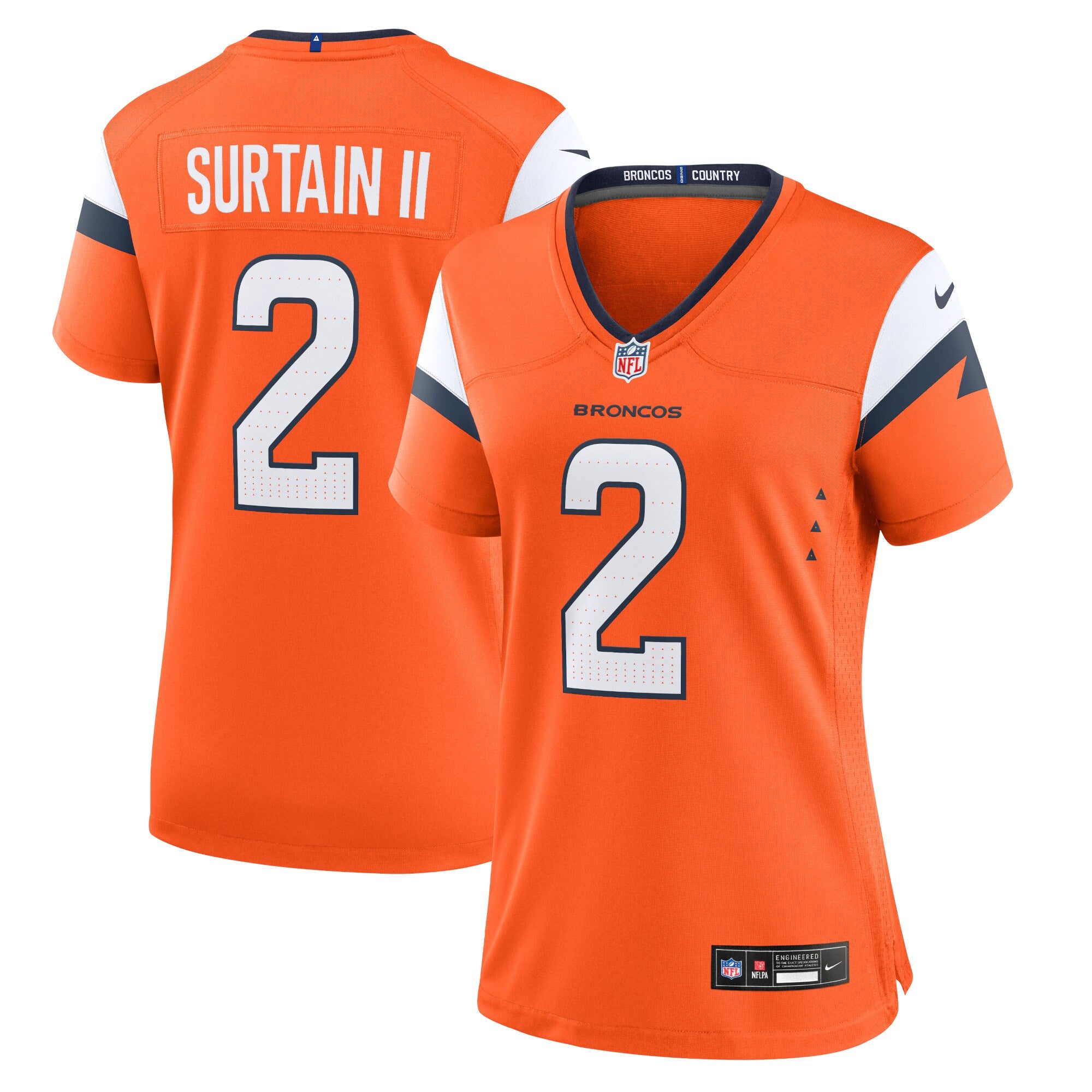 Patrick Surtain II Denver Broncos Nike Women's Game Jersey - White/Navy/Orange - Image 6