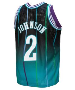Alternative view of Larry Johnson Charlotte Hornets 1992/93 Hardwood Classics Fadeaway Swingman Player Jersey - Teal/Black
