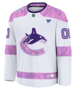 Alternative view of Vancouver Canucks  2024 Hockey Fights Cancer Custom Practice Jersey - White
