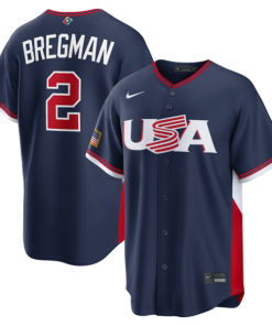 Alternative view of Men's USA Baseball Alex Bregman Nike 2026 World Baseball Classic Road Stadium Jersey - Navy/White